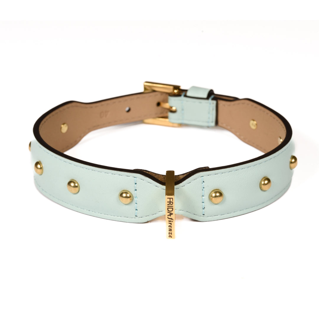 Leather Dog Collar in Cloud - Sphere, Made in Italy