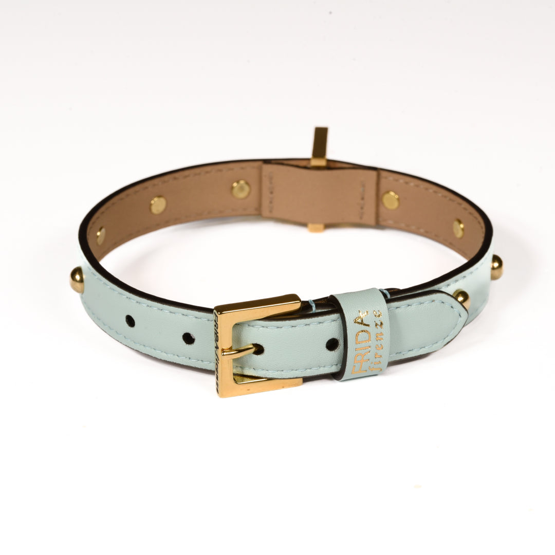 Leather Dog Collar in Cloud - Sphere, Made in Italy