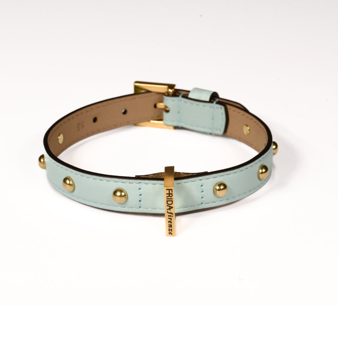 Leather Dog Collar in Cloud - Sphere, Made in Italy