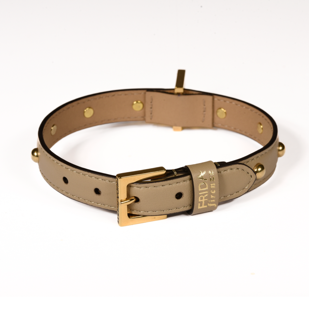 Leather Dog Collar in Mud - Sphere, Made in Italy
