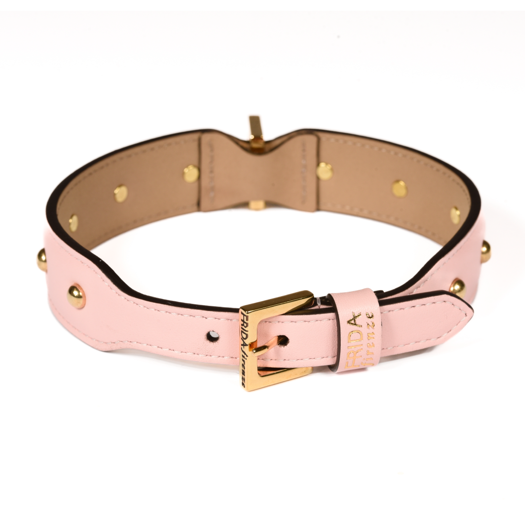Leather Dog Collar in Pink - Sphere, Made in Italy