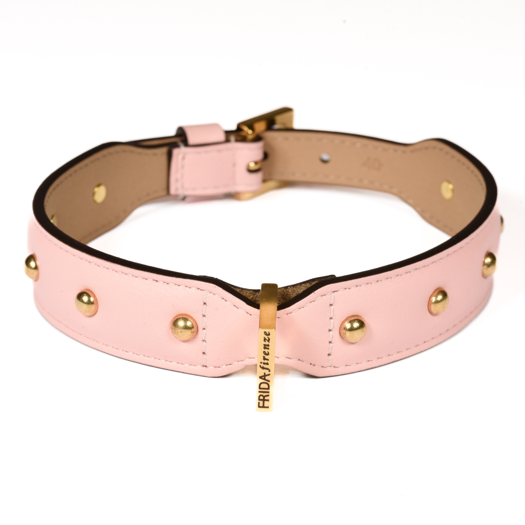 Leather Dog Collar in Pink - Sphere, Made in Italy