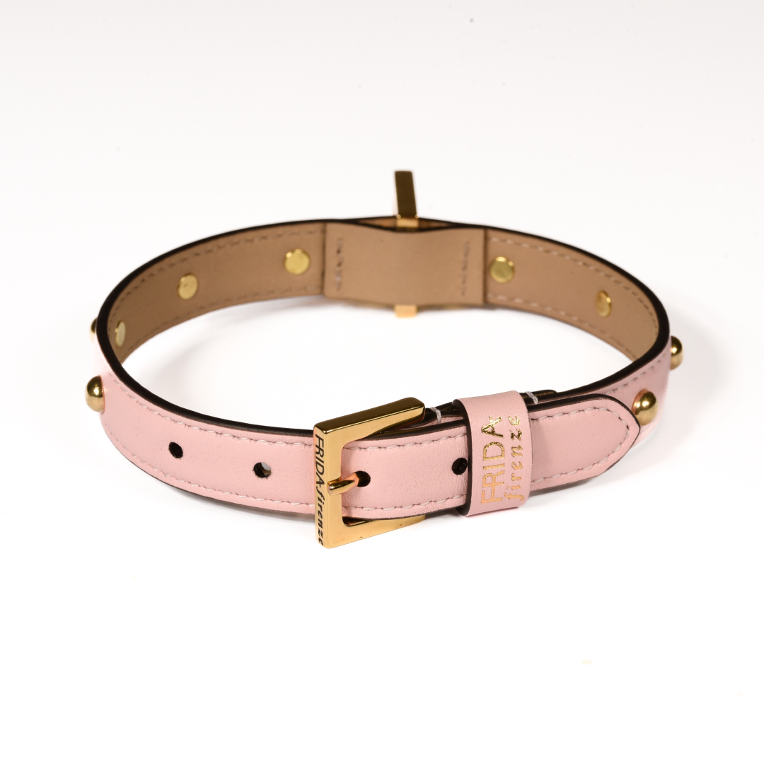Leather Dog Collar in Pink - Sphere, Made in Italy
