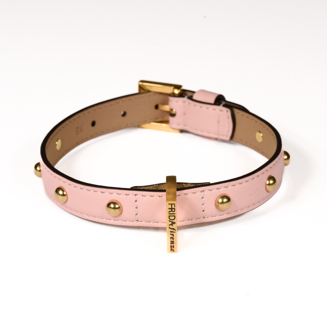 Leather Dog Collar in Pink - Sphere, Made in Italy