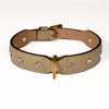 Leather Dog Collar in Mud - Swarovski, Made in Italy