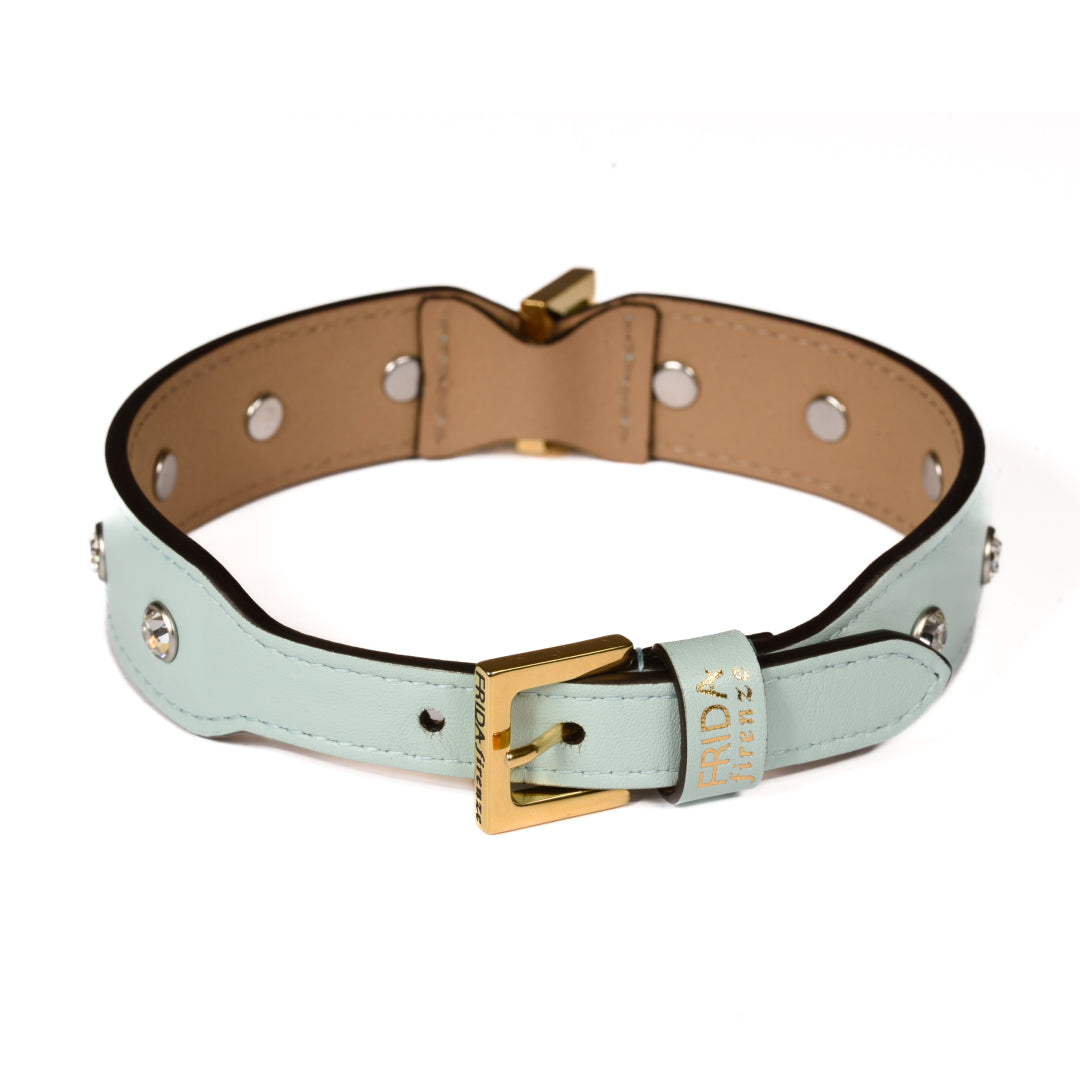 Leather Dog Collar in Cloud - Swarovski, Made in Italy