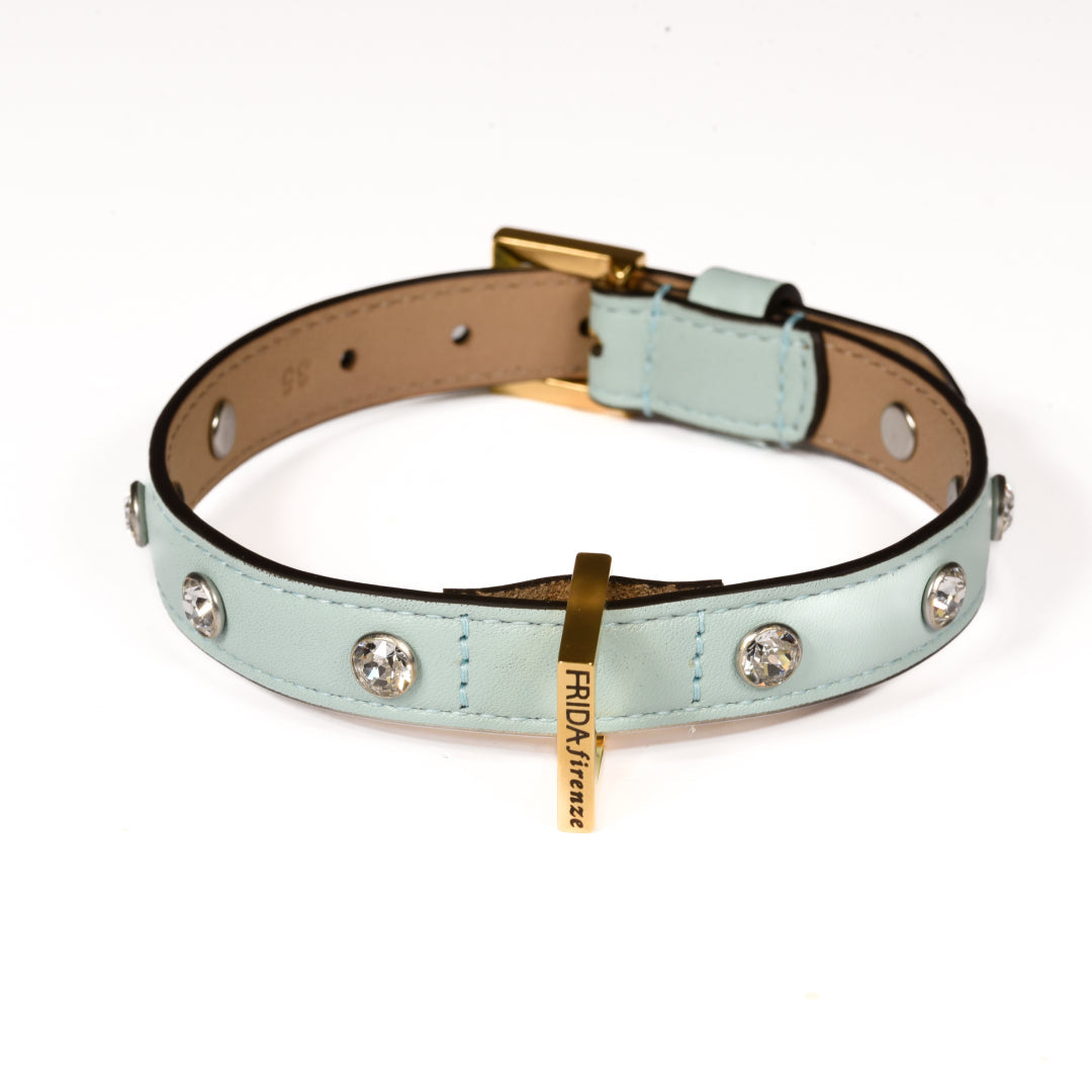 Leather Dog Collar in Cloud - Swarovski, Made in Italy