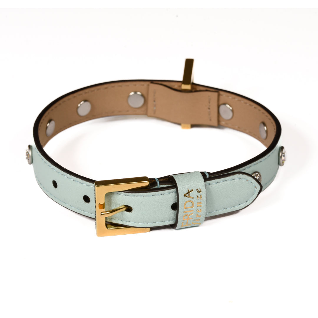 Leather Dog Collar in Cloud - Swarovski, Made in Italy