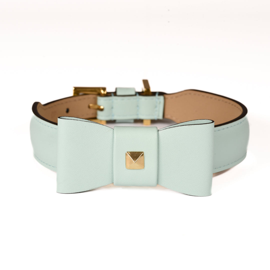 Leather Dog Collar in Cloud - Rock Bow, Made in Italy