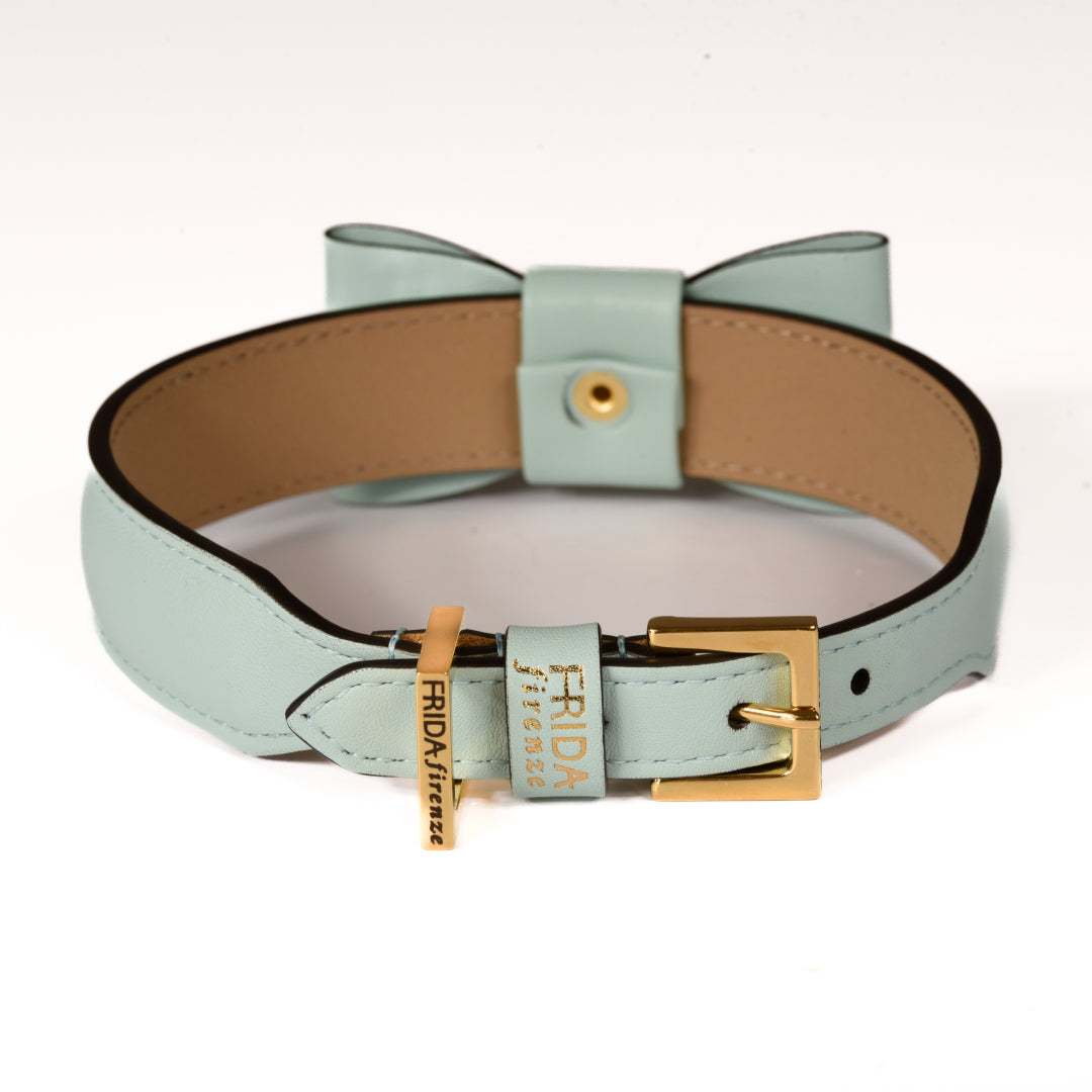 Leather Dog Collar in Cloud - Rock Bow, Made in Italy