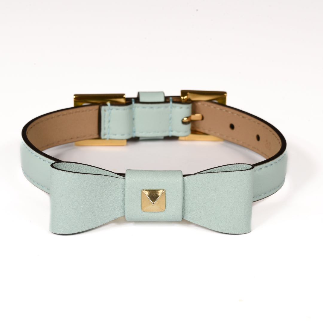 Leather Dog Collar in Cloud - Rock Bow, Made in Italy