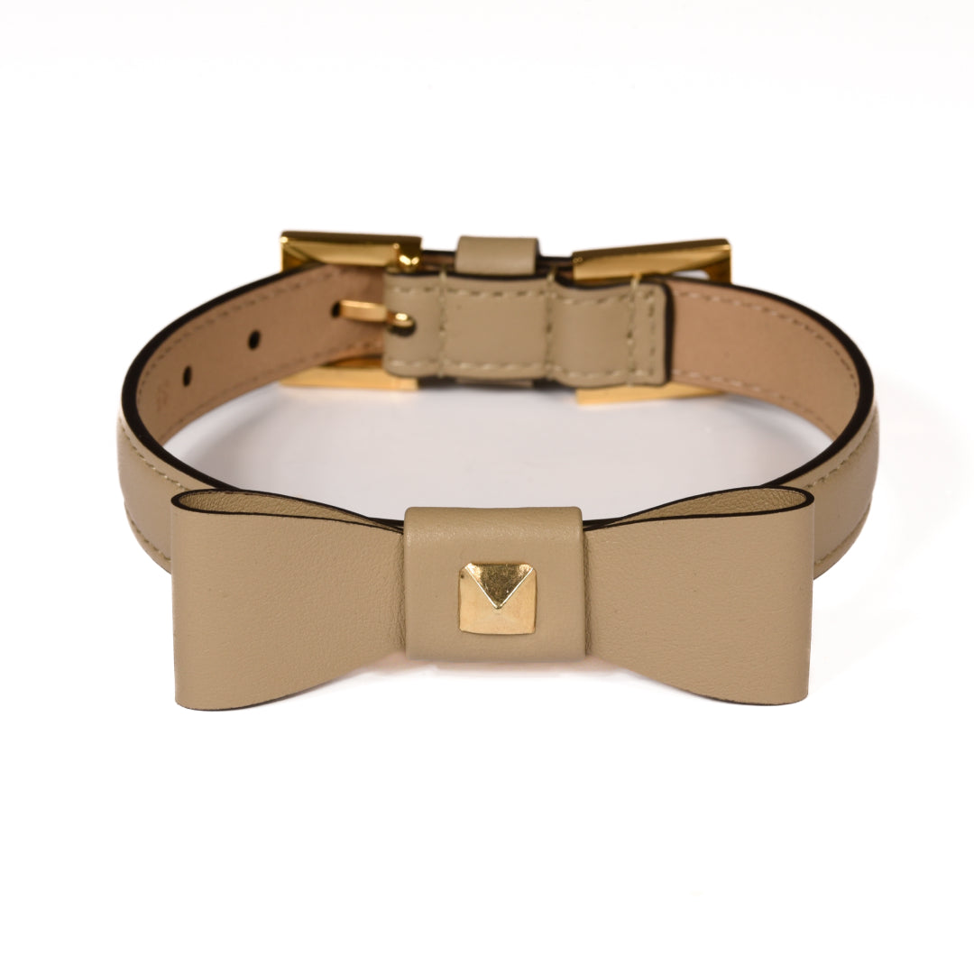 Leather Dog Collar in Mud - Rock Bow, Made in Italy