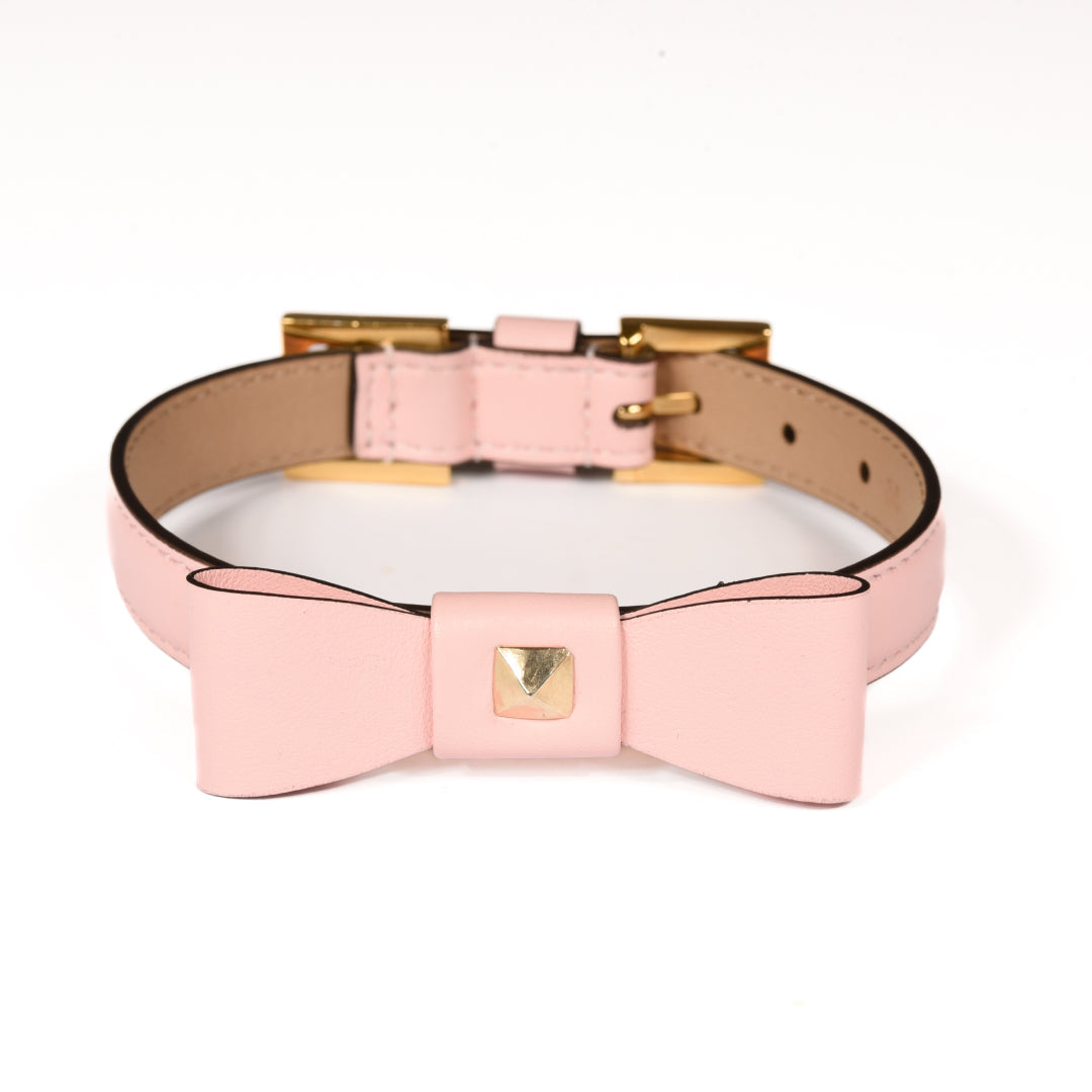 Leather Dog Collar in Pink - Rock Bow, Made in Italy
