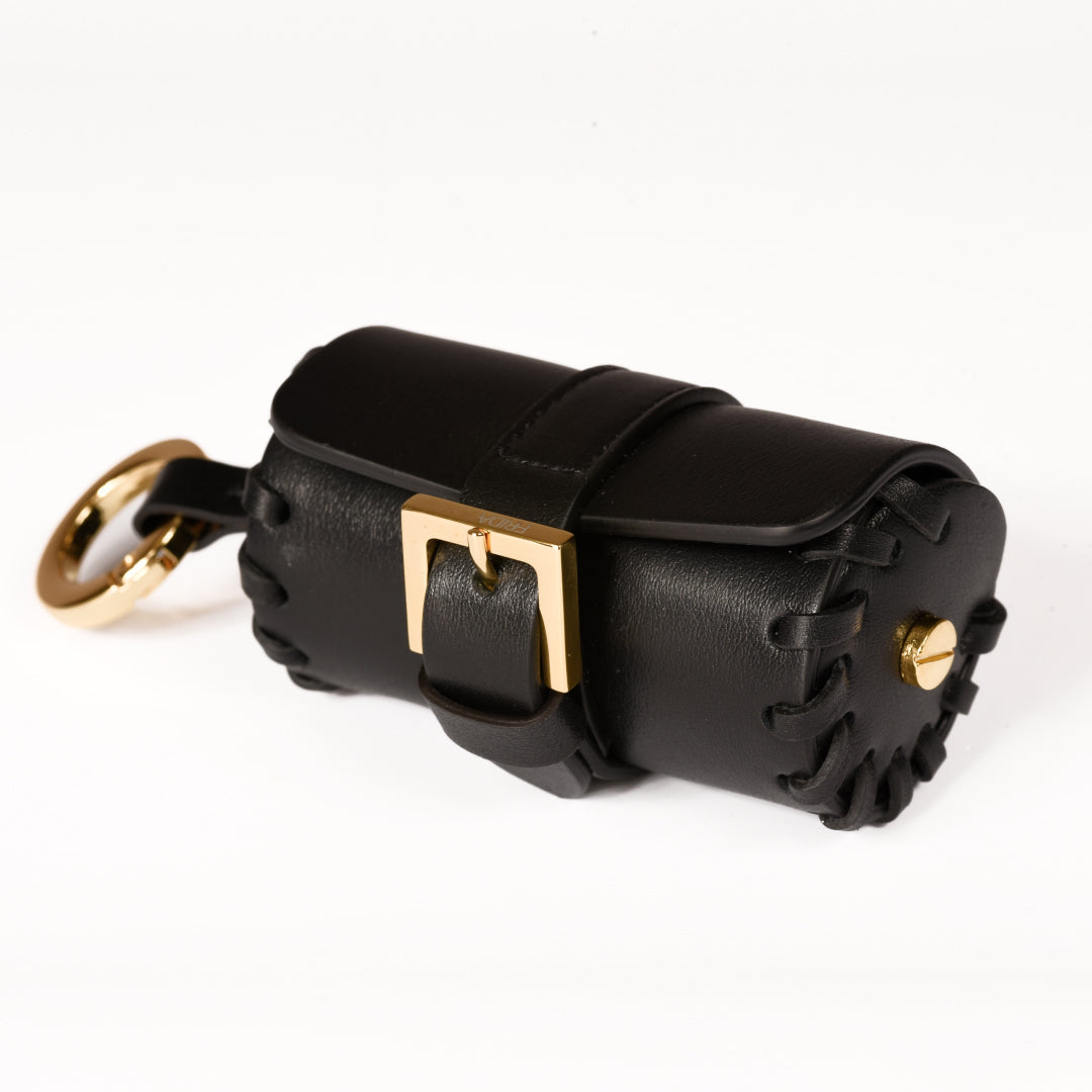 Napa Leather Dog Waste Bag Holder in Black, Made in Italy