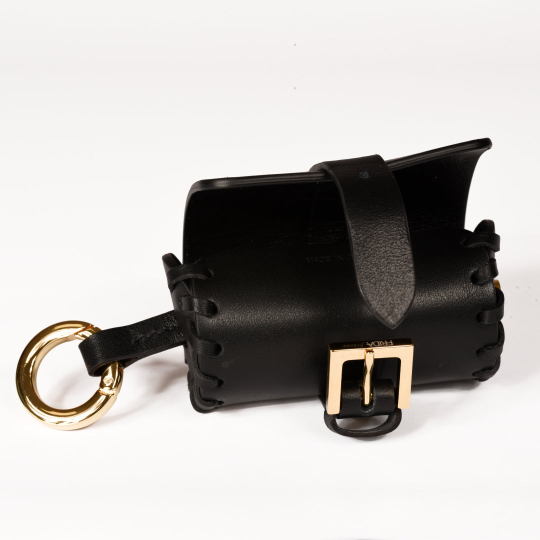 Napa Leather Dog Waste Bag Holder in Black, Made in Italy
