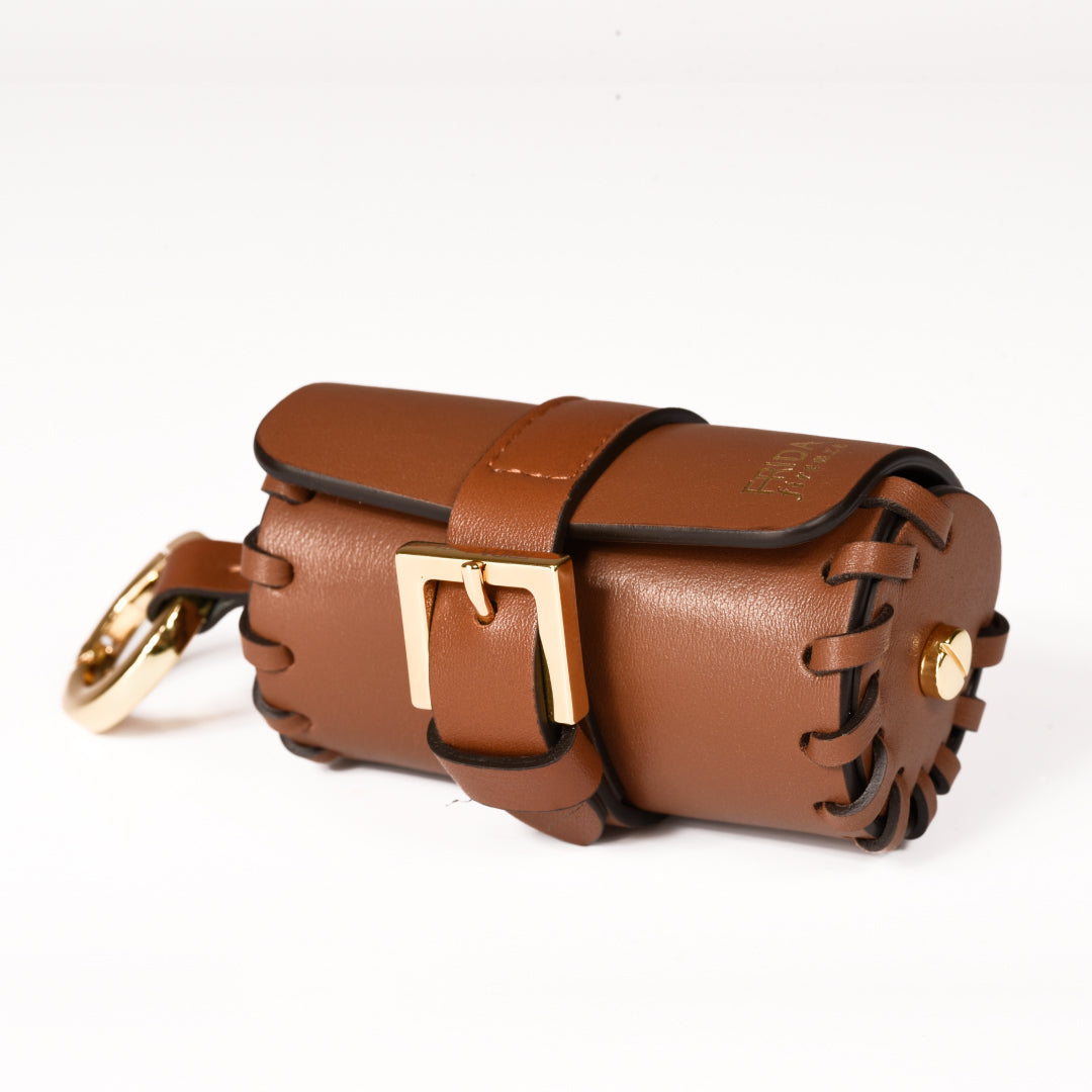 Napa Leather Dog Waste Bag Holder in Brown, Made in Italy