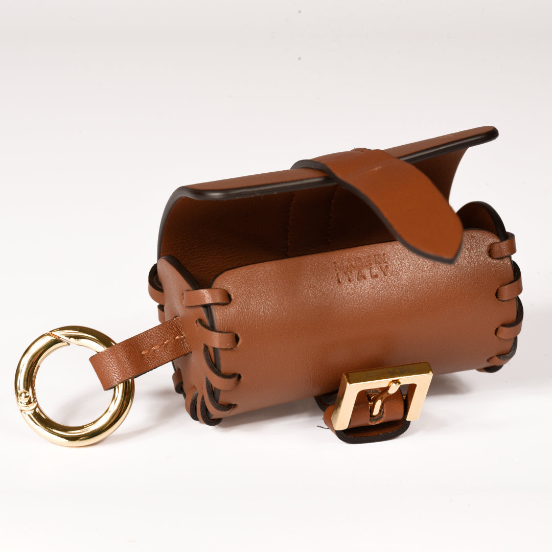 Napa Leather Dog Waste Bag Holder in Brown, Made in Italy