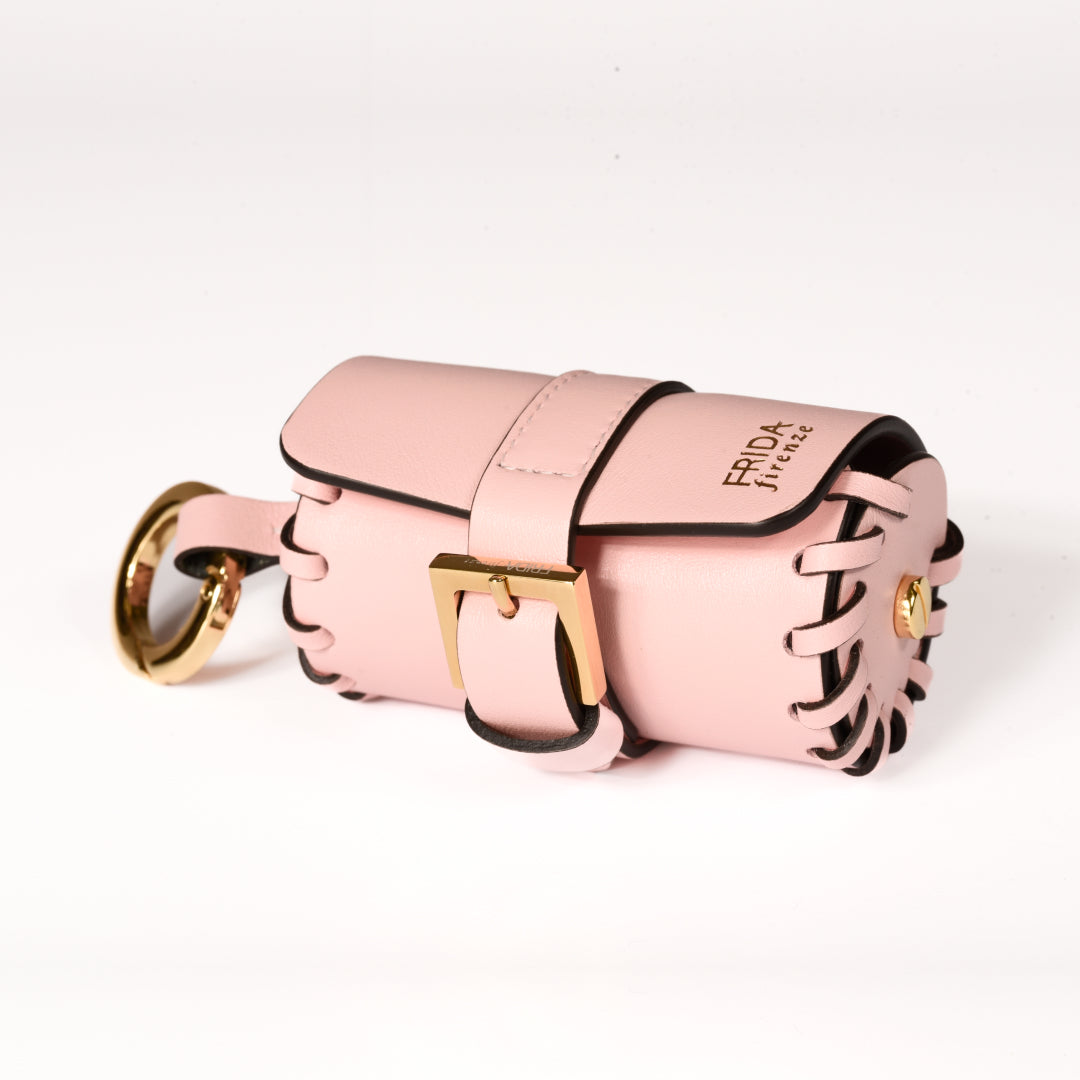 Napa Leather Dog Waste Bag Holder in Pink, Made in Italy