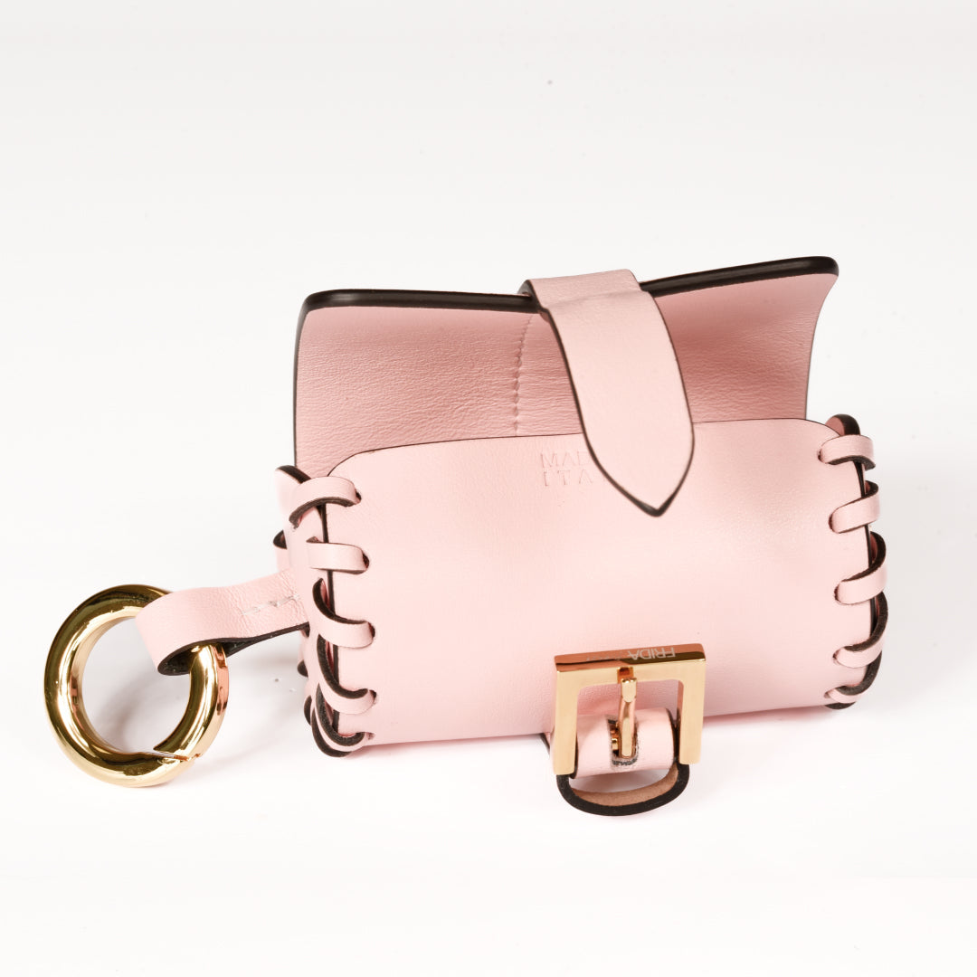 Napa Leather Dog Waste Bag Holder in Pink, Made in Italy
