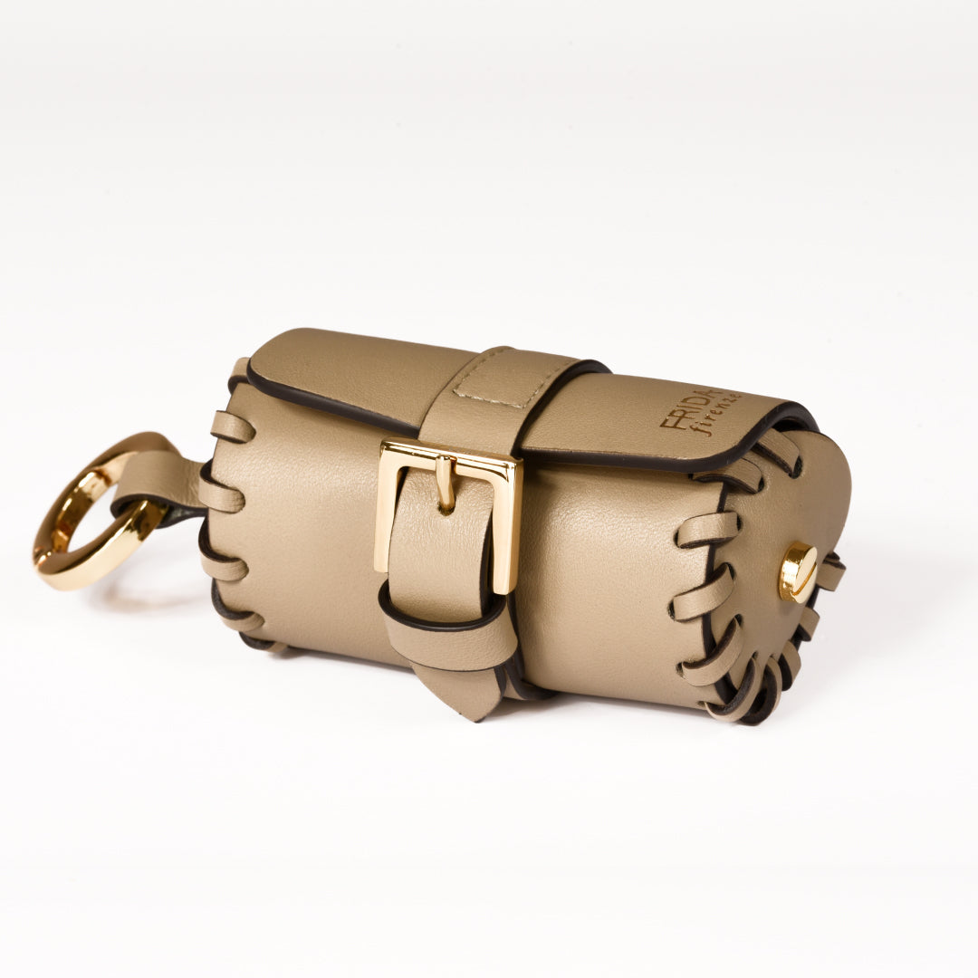 Napa Leather Dog Waste Bag Holder in Mud, Made in Italy