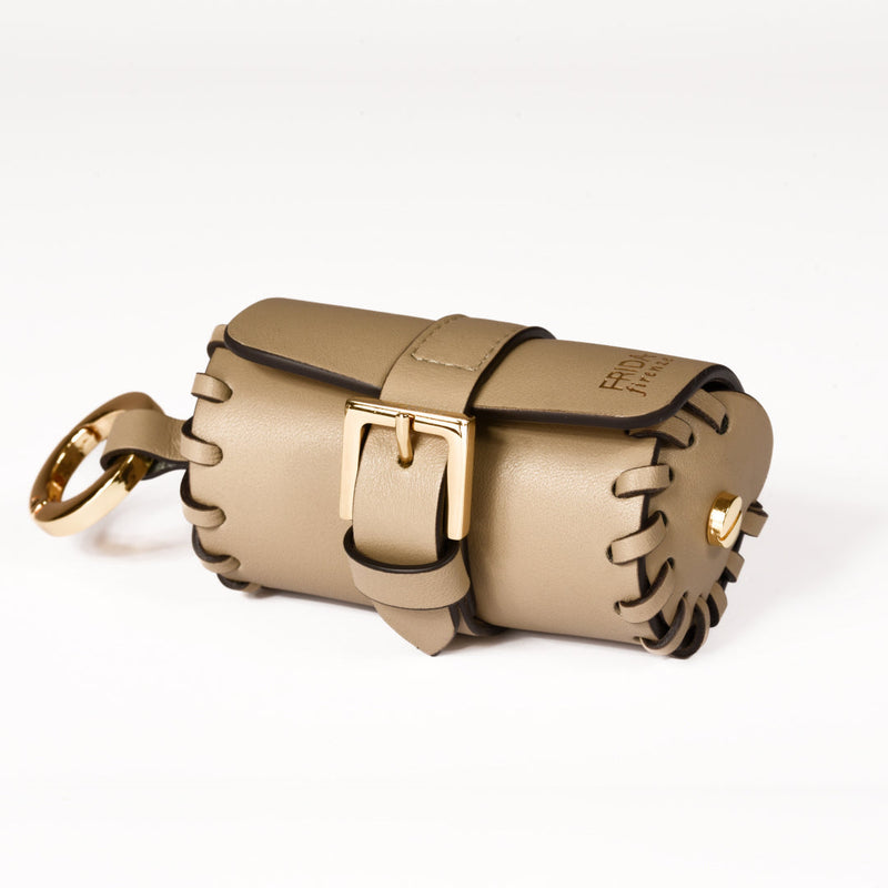 Napa Leather Dog Waste Bag Holder in Mud, Made in Italy