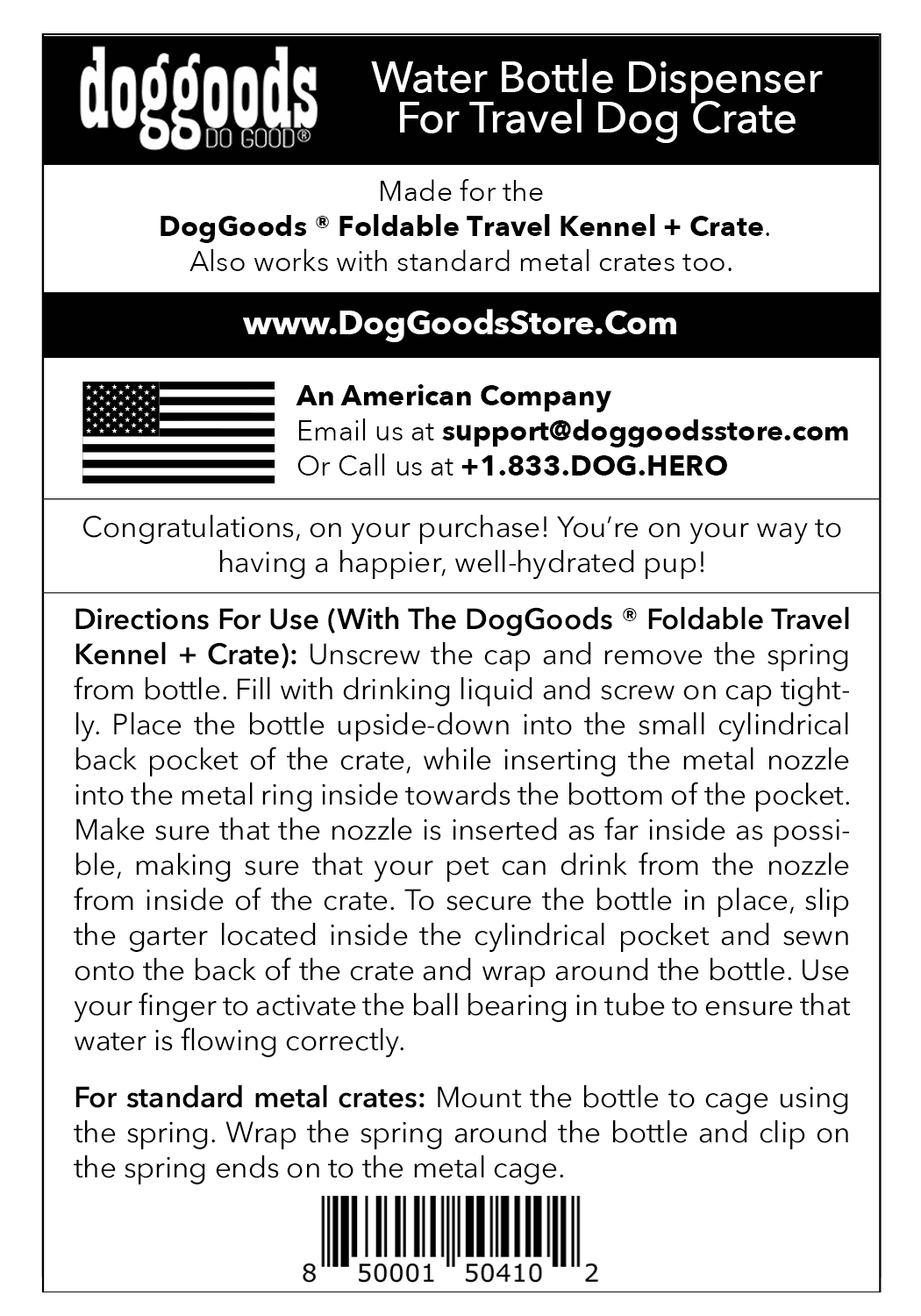 Water Bottle Dispenser For The Foldable Travel Dog Crate By DogGoods ™