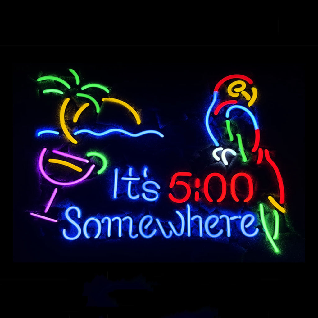 It's 5 O'Clock Somewhere Parrot Real Glass Neon Sign
