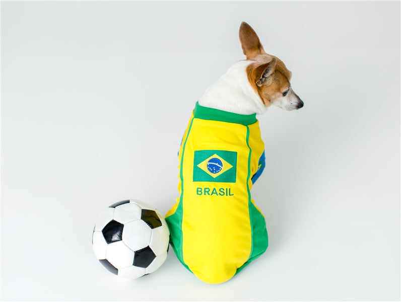Parisian Pet Team Brazil Dog & Cat Shirt  Embroidered Soccer Jersey, Comfortable & Stylish  Yellow Green