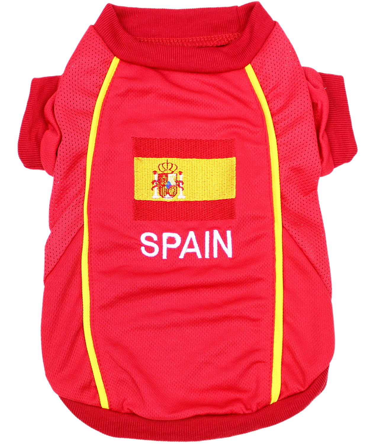 Parisian Pet Team Spain Jersey for Dogs & Cats – Spain Flag-Inspired Pet Outfit, Soccer Fan Apparel for Dogs & Cats, Red and Yellow Stripes