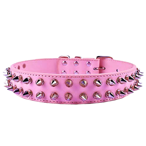 Parisian Pet Spiked Collar for Dogs & Cats – Fashionable Pink Spiked Dog Collar, Durable and Comfortable Faux Leather Design, Pink
