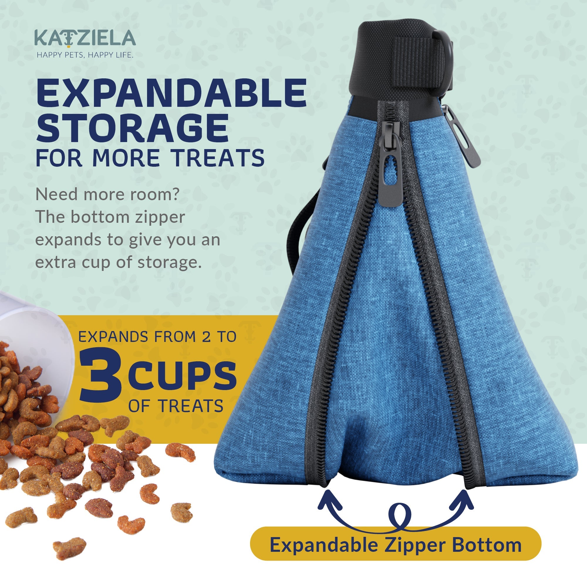 Katziela Expandable Pet Treat Pouch - Hands Free Dog Treat Pouch, Quick Access Magnet Closure - Anti Spill Dog Treat Bag - Treat Pouches for Pet Training, Adjustable Shoulder Strap & Belt Clip