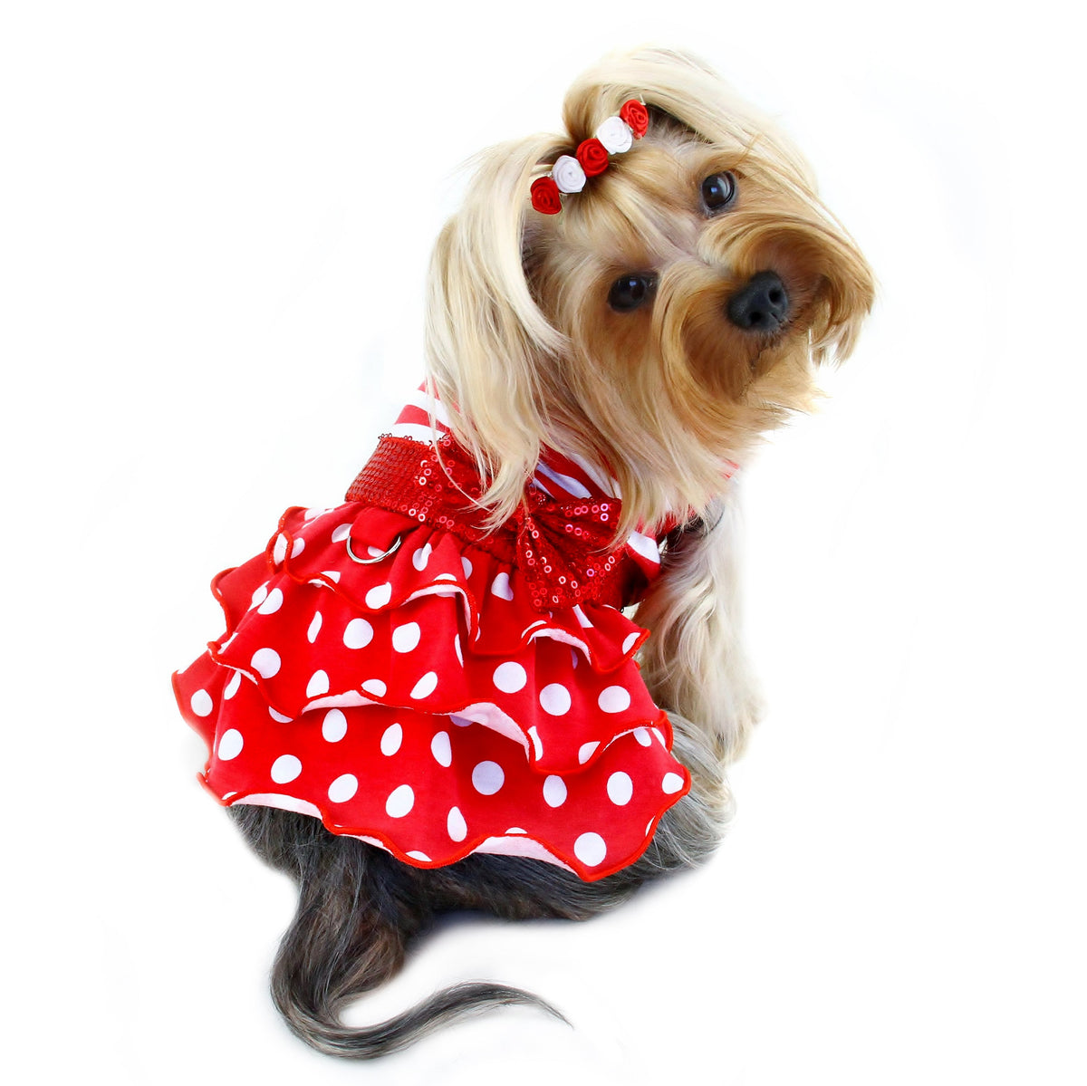 Sparkling Sequins Waist Bow Ruffle Layered Dress