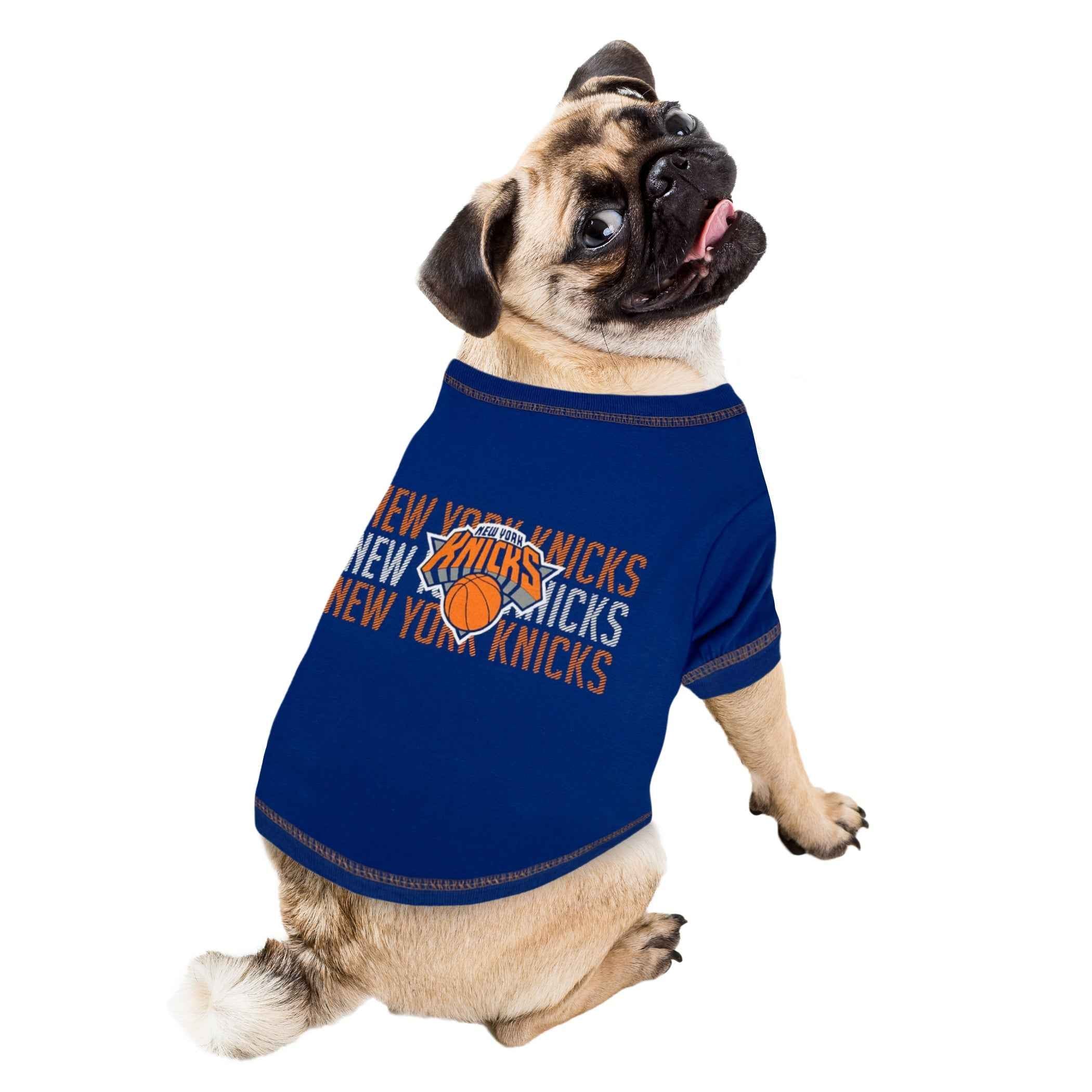 NBA New York Knicks Striped Text Dog T-Shirt