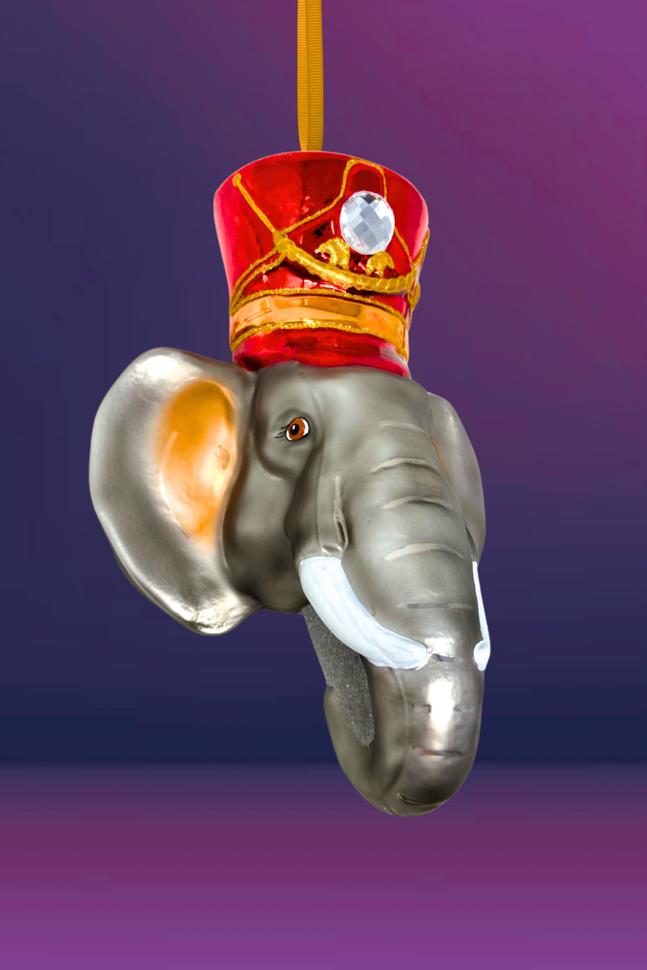 KRG Elephant Head Polish Glass Ornament