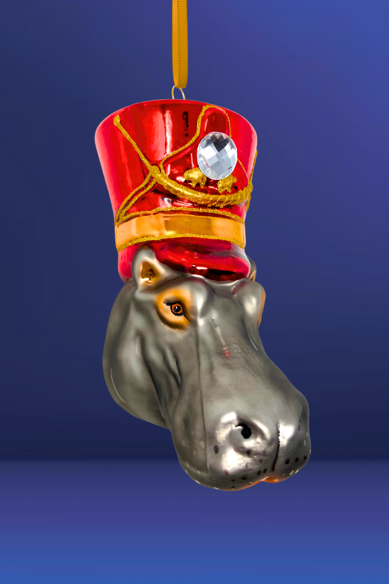 KRG Hippo Head Polish Glass Ornament