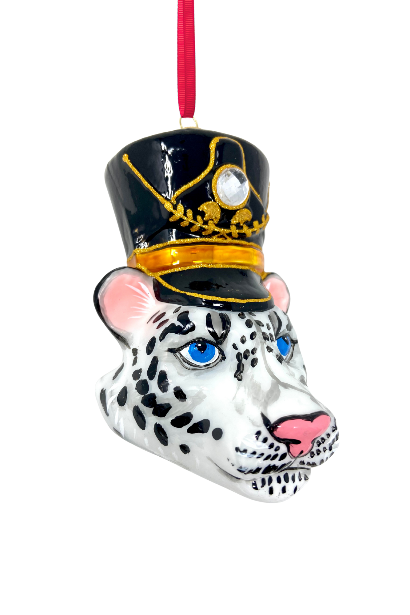 KRG Snow Leopard Head Polish Glass Ornament