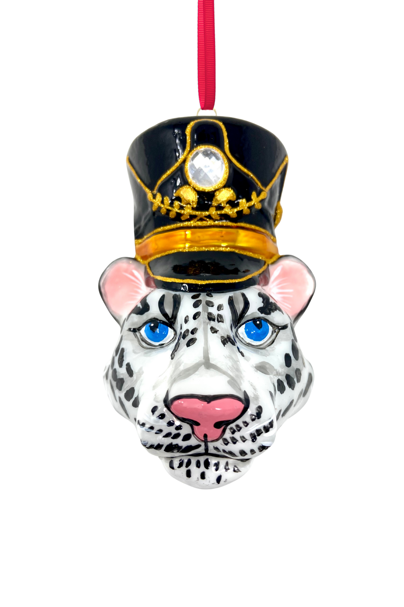 KRG Snow Leopard Head Polish Glass Ornament