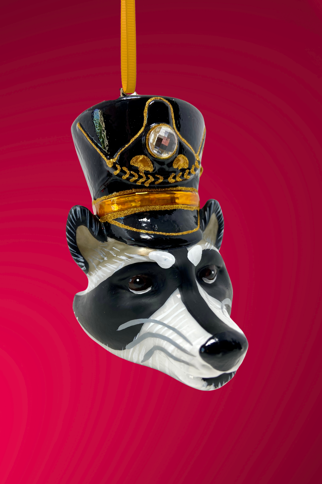 KRG Raccoon Head Polish Glass Ornament