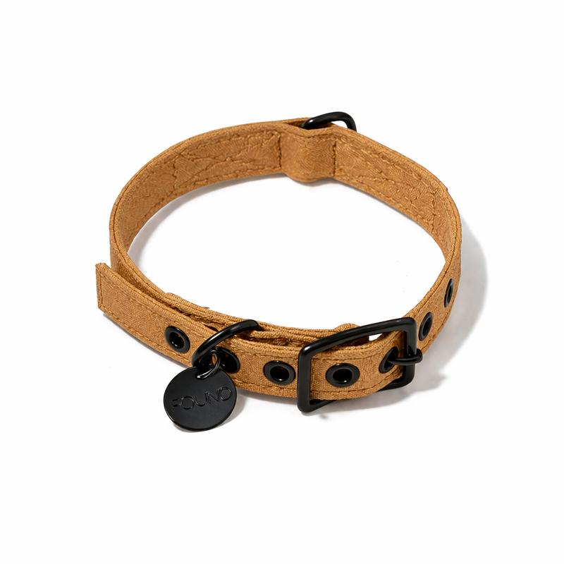 Khaki Waxed Cotton Canvas Cat & Dog Collar – Matte Black Hardware