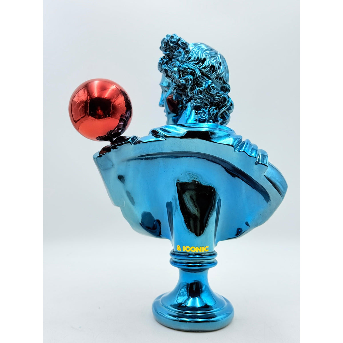 And Iconic Apollo Sculpture Blue Chrome with Red Balloon