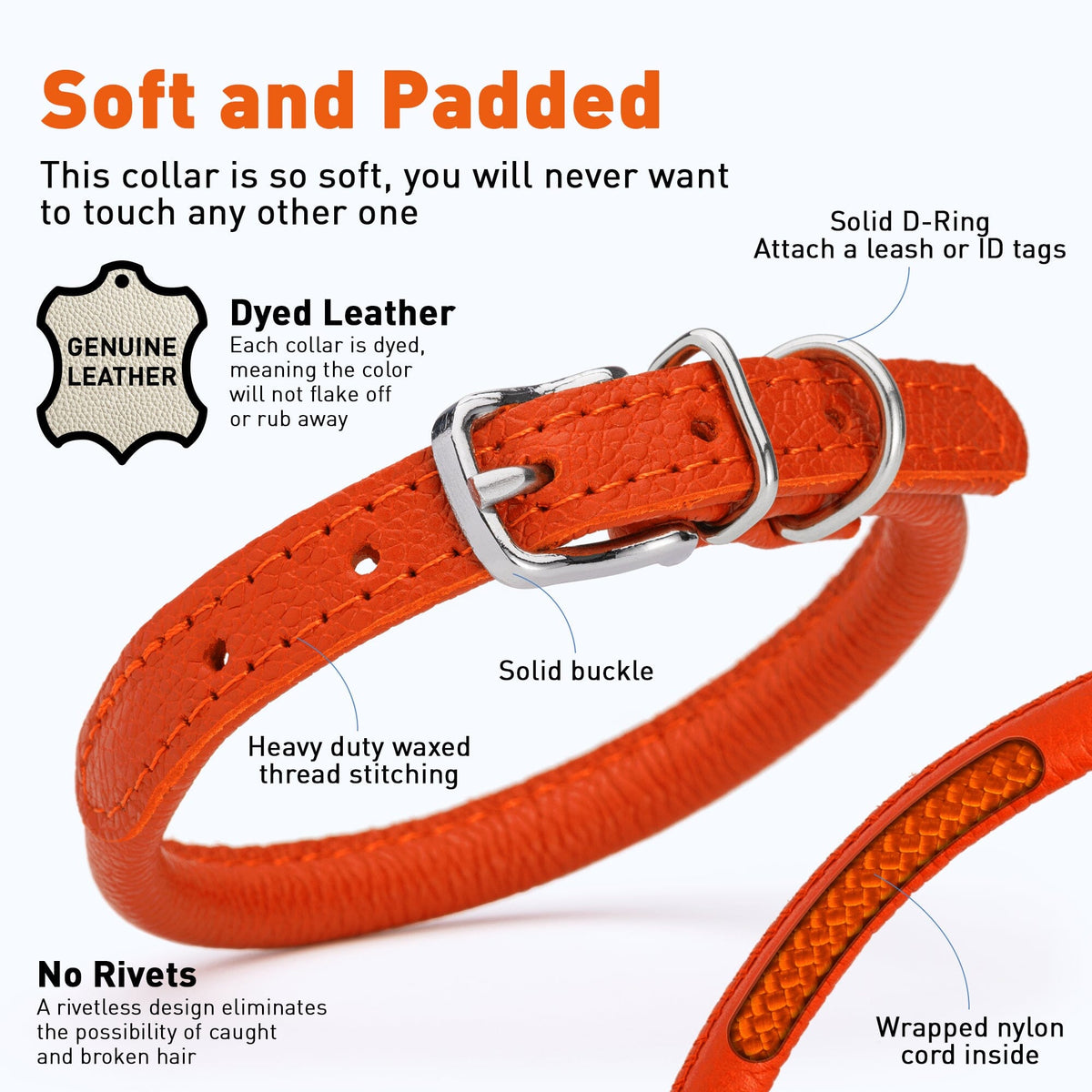 Dogline Soft Leather Round Dog Collar