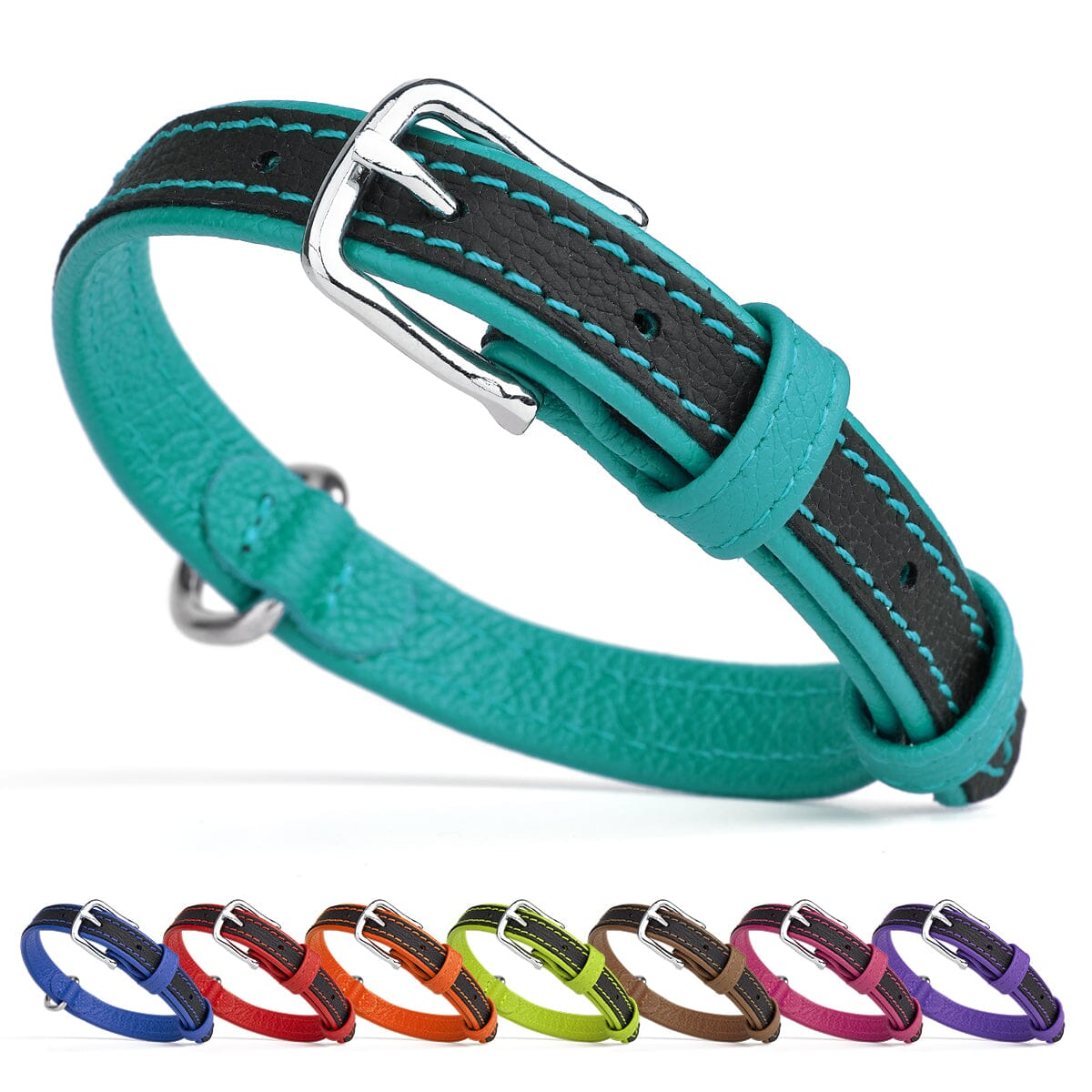 Dogline Soft Leather Dual-Color Flat Dog Collar
