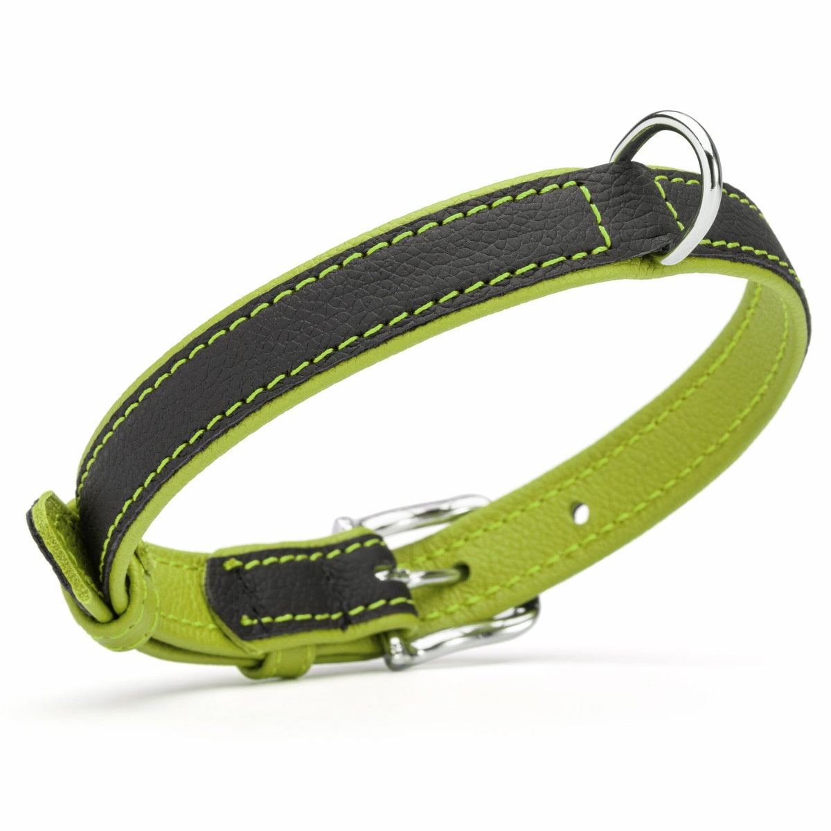 Dogline Soft Leather Dual-Color Flat Dog Collar