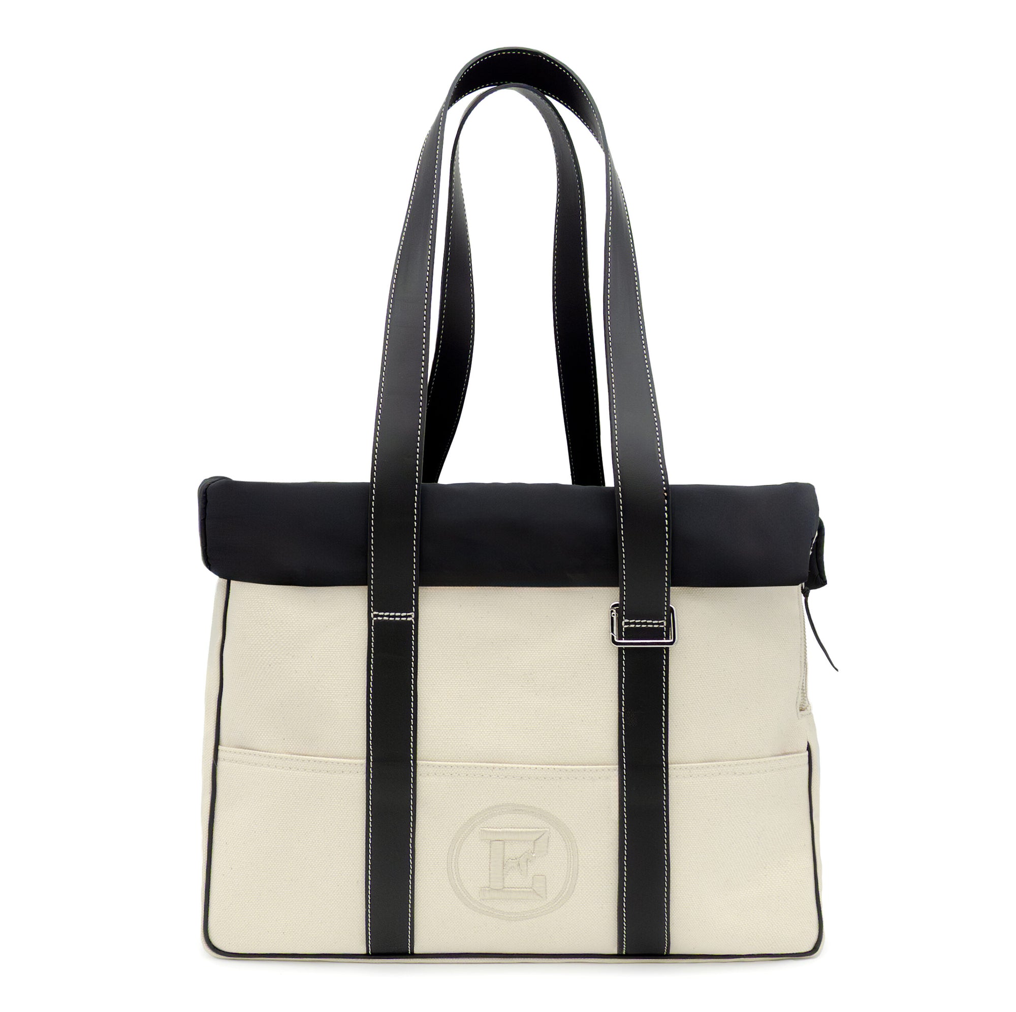 Emma Firenze: Natural Canvas & Black Leather Dog Carrier