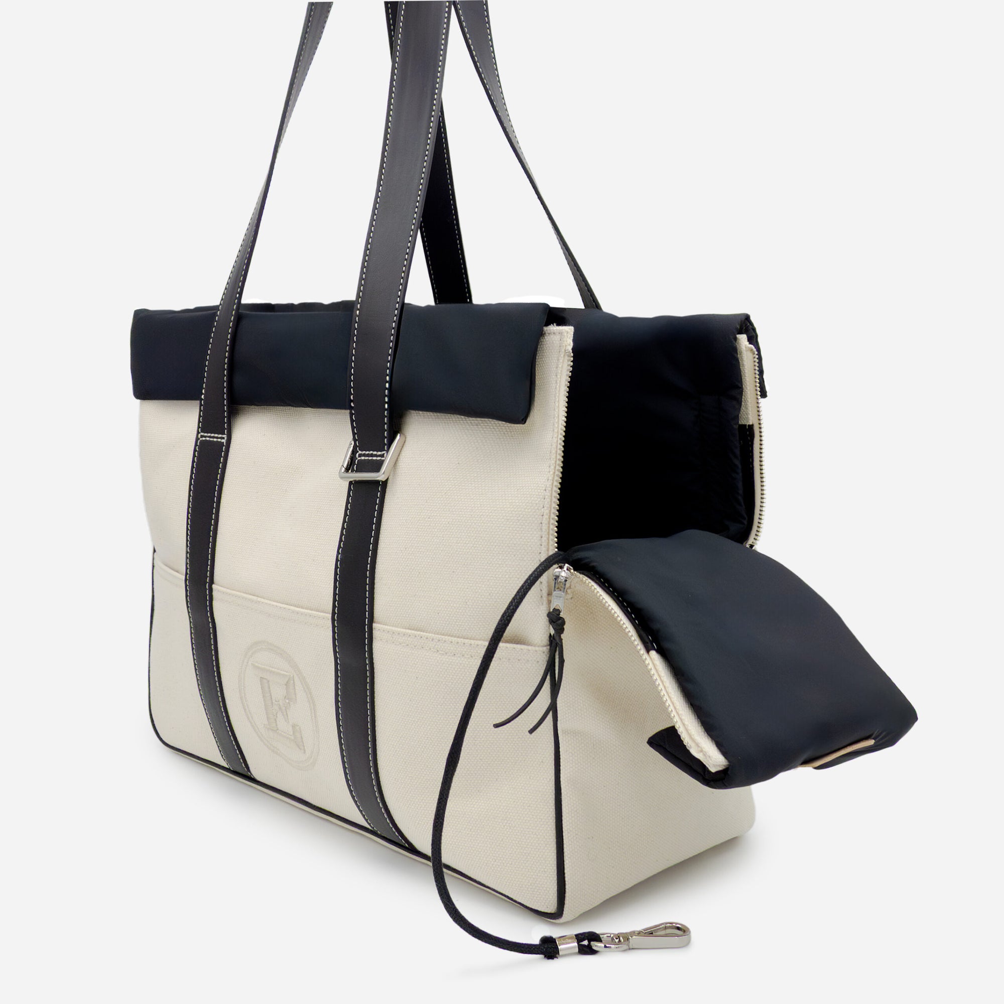 Emma Firenze: Natural Canvas & Black Leather Dog Carrier