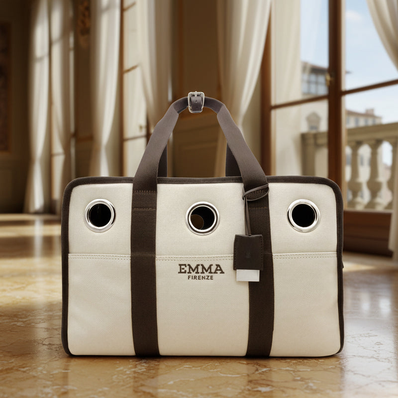 Emma Firenze - Beige & Dark Brown Canvas Airline Dog Carrier