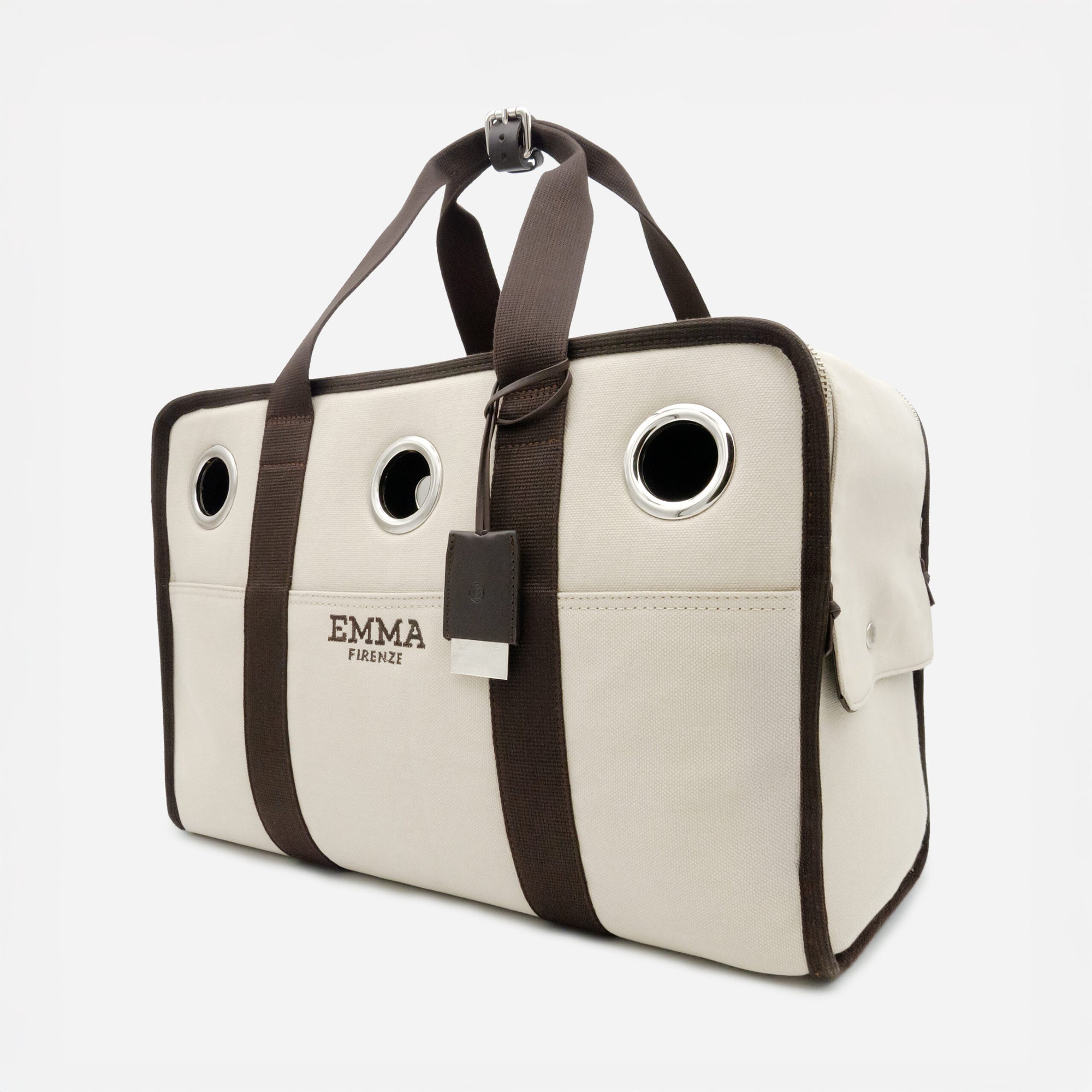Emma Firenze: Dark Brown & Canvas Airline Dog Carrier