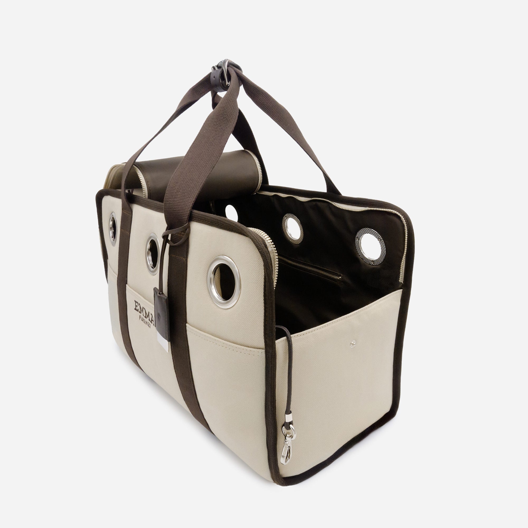 Emma Firenze: Dark Brown & Canvas Airline Dog Carrier