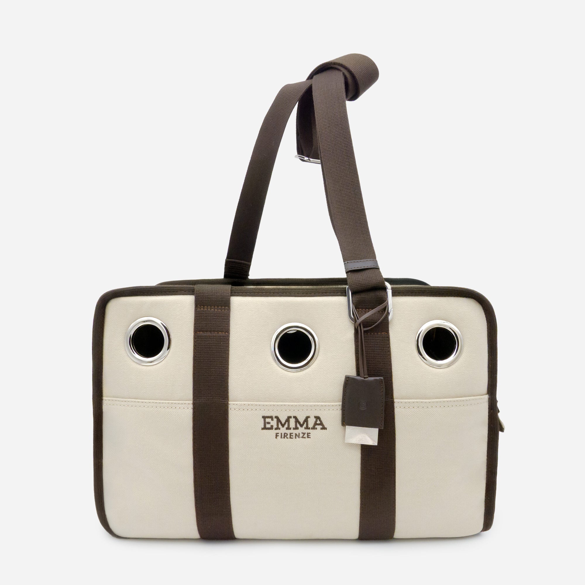 Emma Firenze: Dark Brown & Canvas Airline Dog Carrier