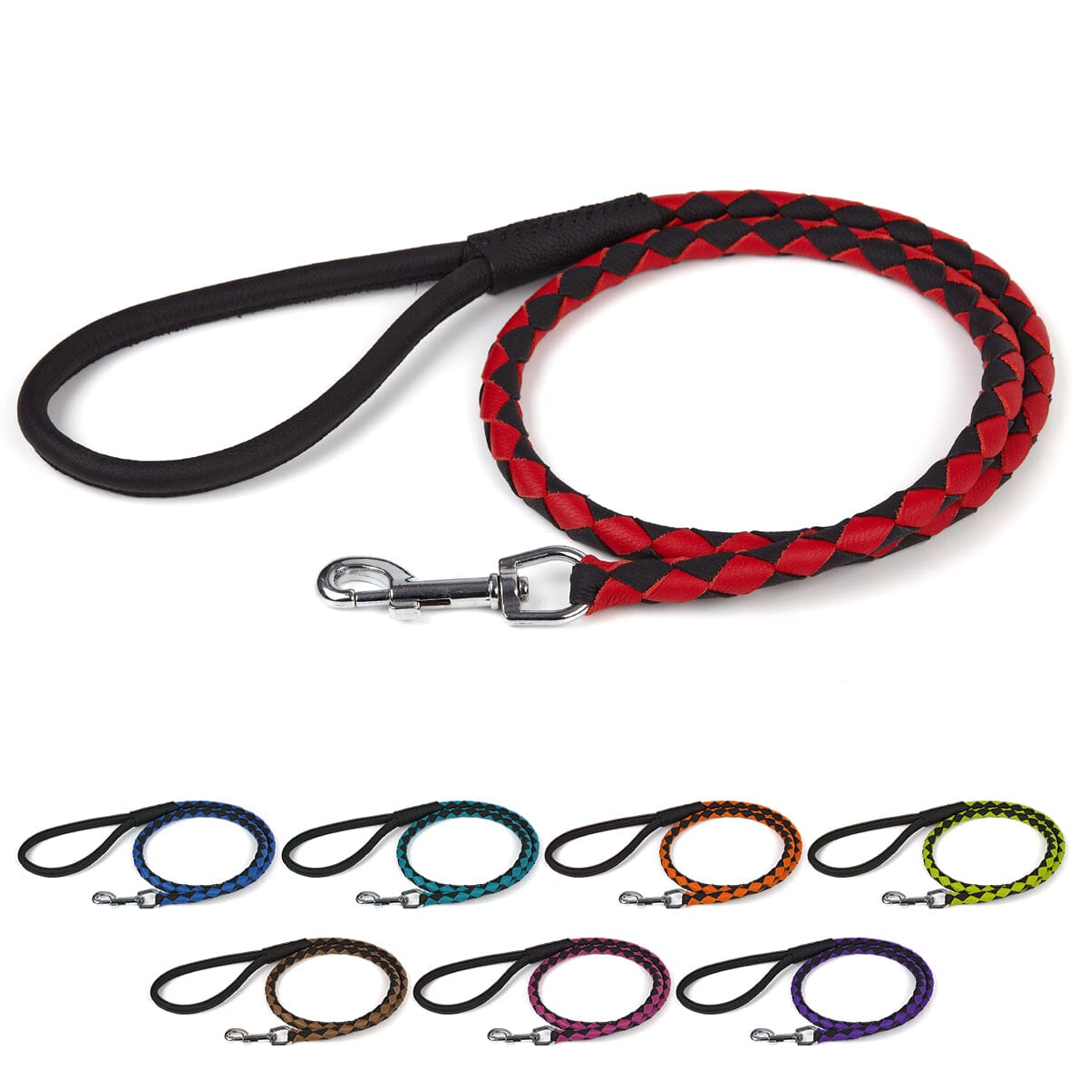 Dogline Soft Leather Dual-Color Braided Round Dog Lead